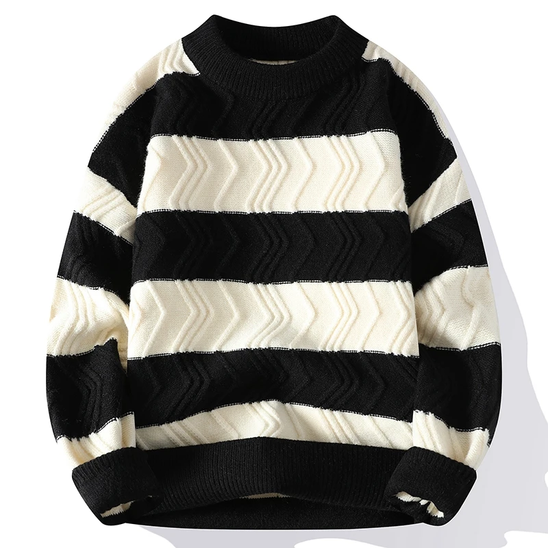 thumbnail image 1 of 2023 Nuevo Otoño Invierno Calidad Superior Lujo Rayas Navidad Suéteres Moda Coreana Suéteres Para Hombre Suéter Grueso Y Suelto Para Hombre, 1 of 5