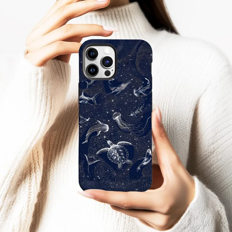 Navy Ocean Animals Magnetic Double-Layer Phone Case - Hard TPU Back Cover