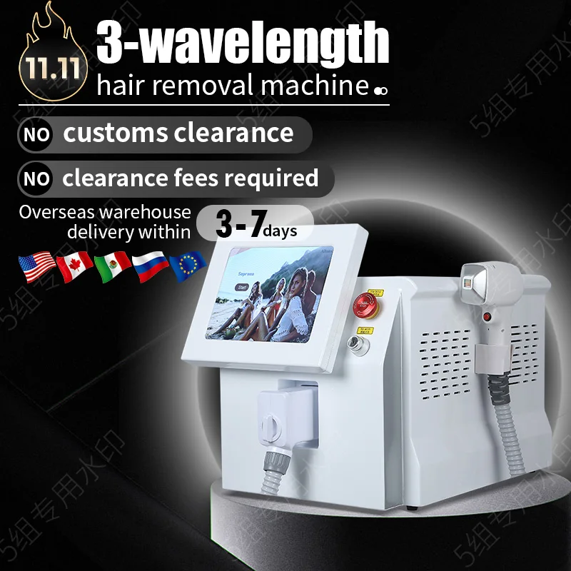 808nm 2000W 755 1064 808 Diode Laser Hair Removal Machine Alexander Cooling Head Permanent Painless Hair Removal Salon CE