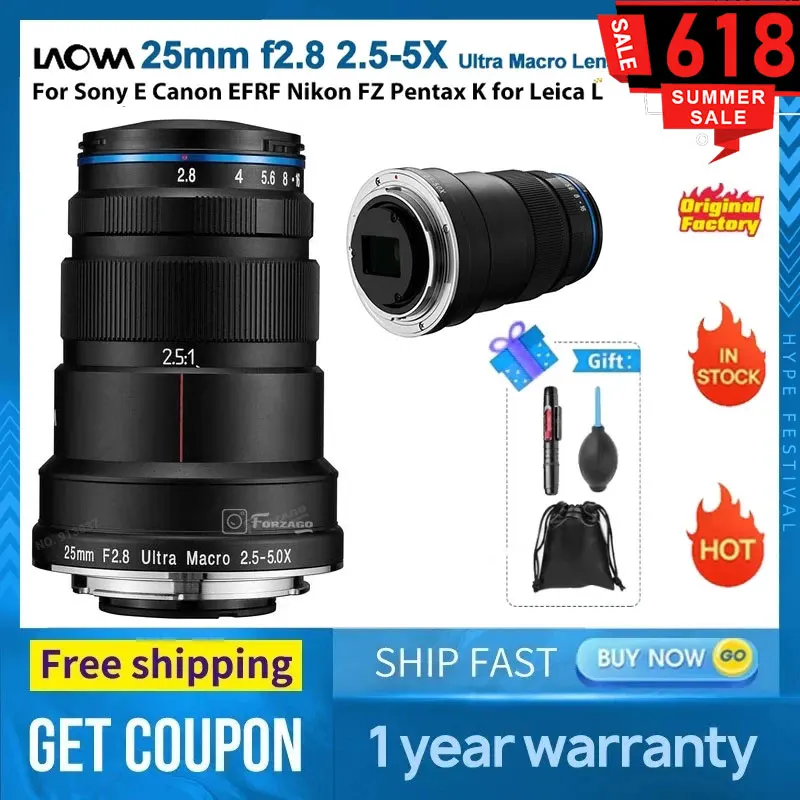 Venus Optics Laowa 25mm f/2.8 2.5-5X Ultra Macro Lens for Sony E Canon  EF/RF Nikon F/Z Pentax K for Leica L