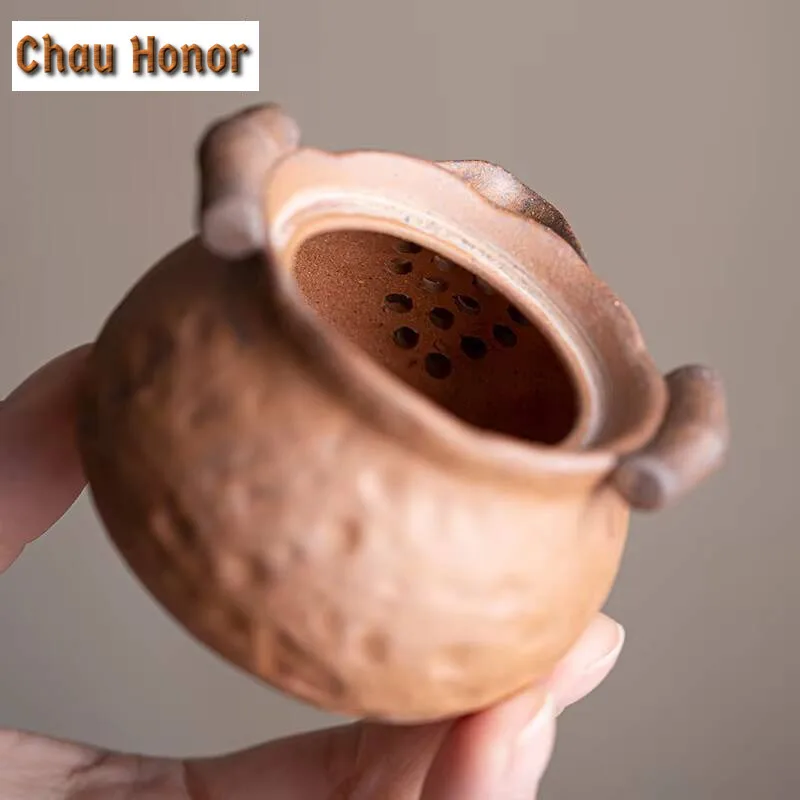 Handmade Rough Old Rock Mud  Teapot Boutique Small Size Pot Tea Maker Kettle with Ball Hole Chinese Tea for Tea Ornaments Gifts