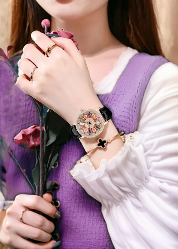 UTHAI H142 Watch Women's Light Luxury Waterproof Diamond Creative 360 ° Rotating Dial Female Fashion Quartz Clock Watches