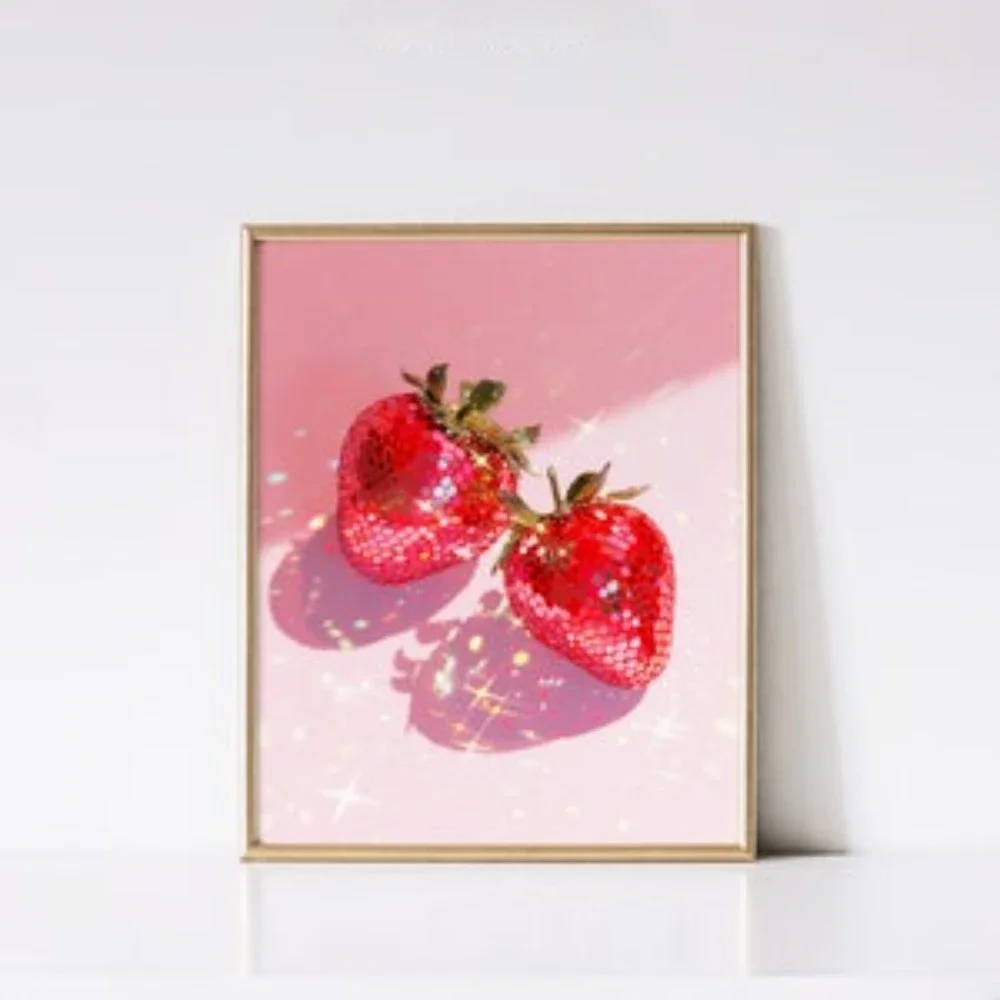 Pink Disco Strawberry Art - Fashionable Frameless Canvas Wall Decor Poster