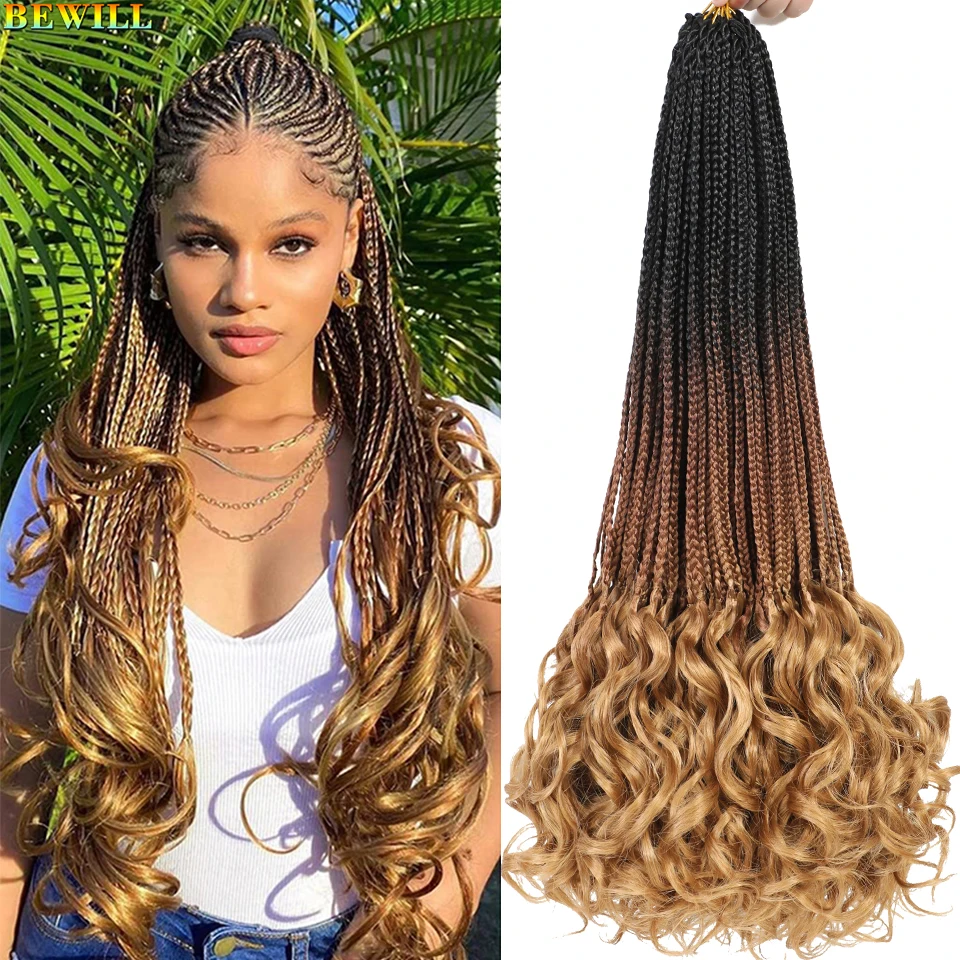 14 18 24 Inch Goddess Box Braids Crochet Hair French Curl Braid Hair Ginger Brown 350 Red French Curly Synthetic Extensions