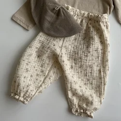 Organic Cotton Baby Pants - Cute Print Soft Muslin足 - 6 - 12M (Floral)