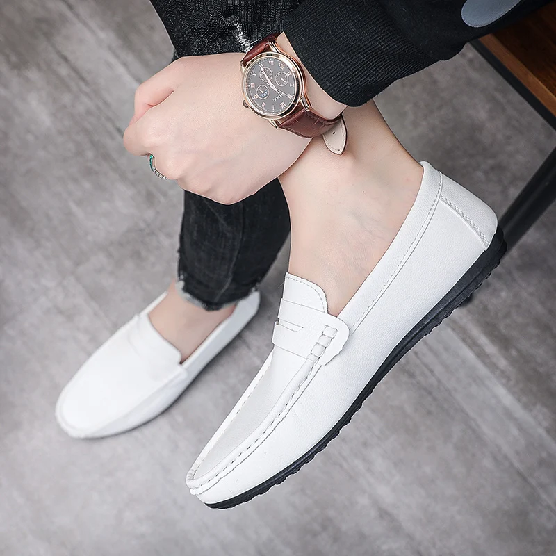Leather Men Casual Shoes Breathable Comfort Driving Flat Shoes