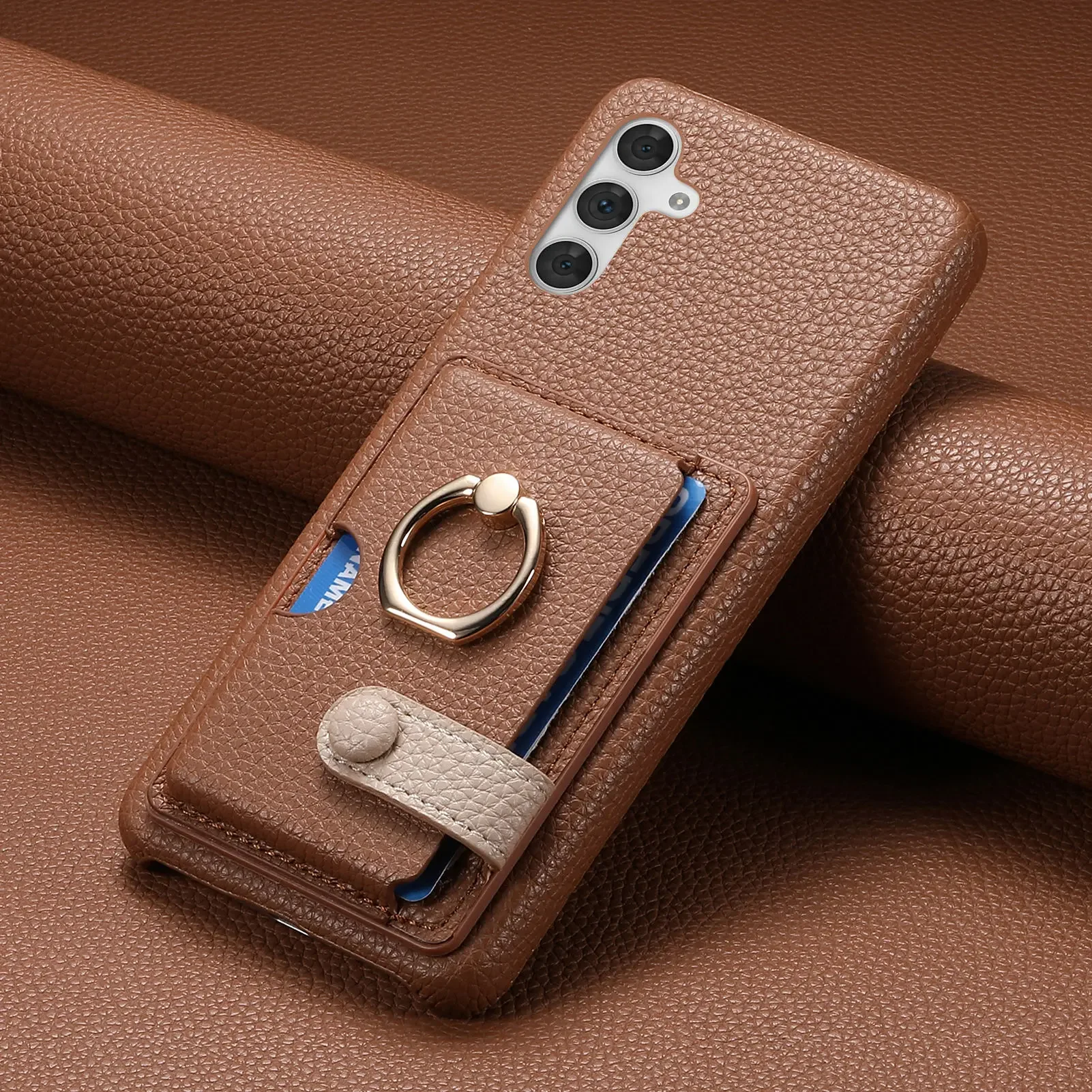 Leather Wallet Case with Ring Holder and Card Slot Cover