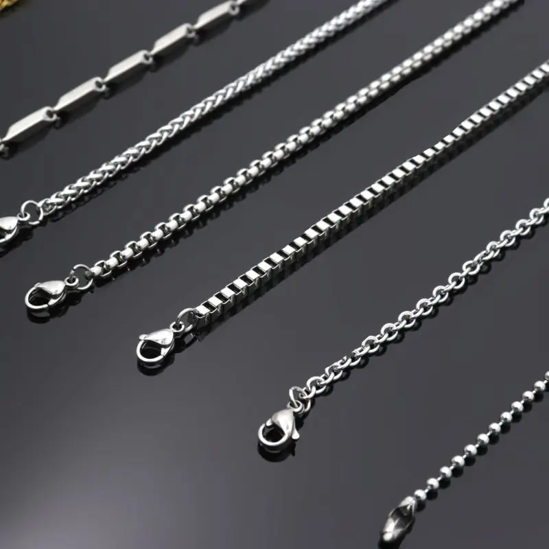 Silver Necklace Stainless Steel Necklace Pendant Necklaces Pendant Necklace Metal Necklace 50 60 70 80cm Silver Color Men's Dragon Box Bead Snake Long Stainless Steel Necklace Chain For Pendant Women Jewelry Accessories