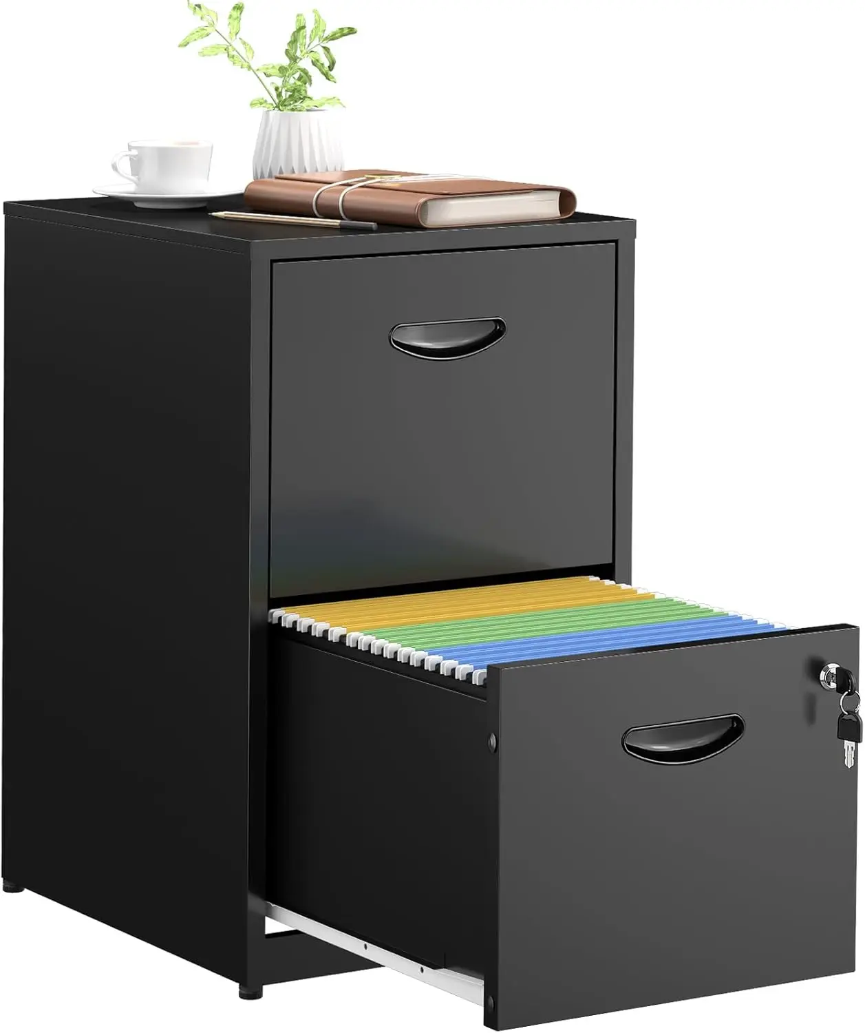 2 Drawer File Cabinets,Metal Office File Cabinet with Lock,Black Filing Cabinets for Home Office,Vertical Modern File Cabinet