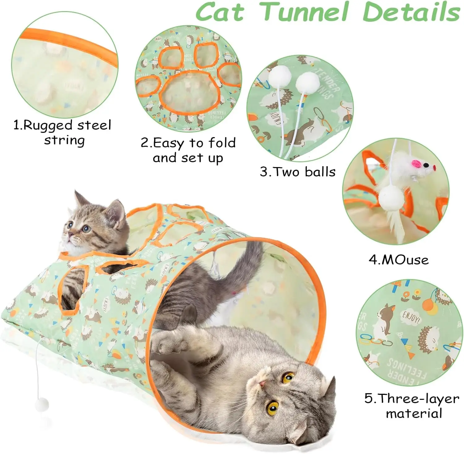 Cat Play Tunnel & Crinkle Bag - Oreo Cookies Design Interactive Toy With Pom Pom