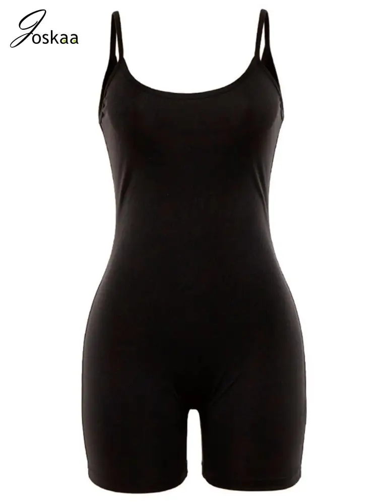 

Joskaa Casual Spaghetti Strap Sleeveless Black Playsuits Women Concise Backless Sporty One Piece Rompers Summer 2023 Streetwear