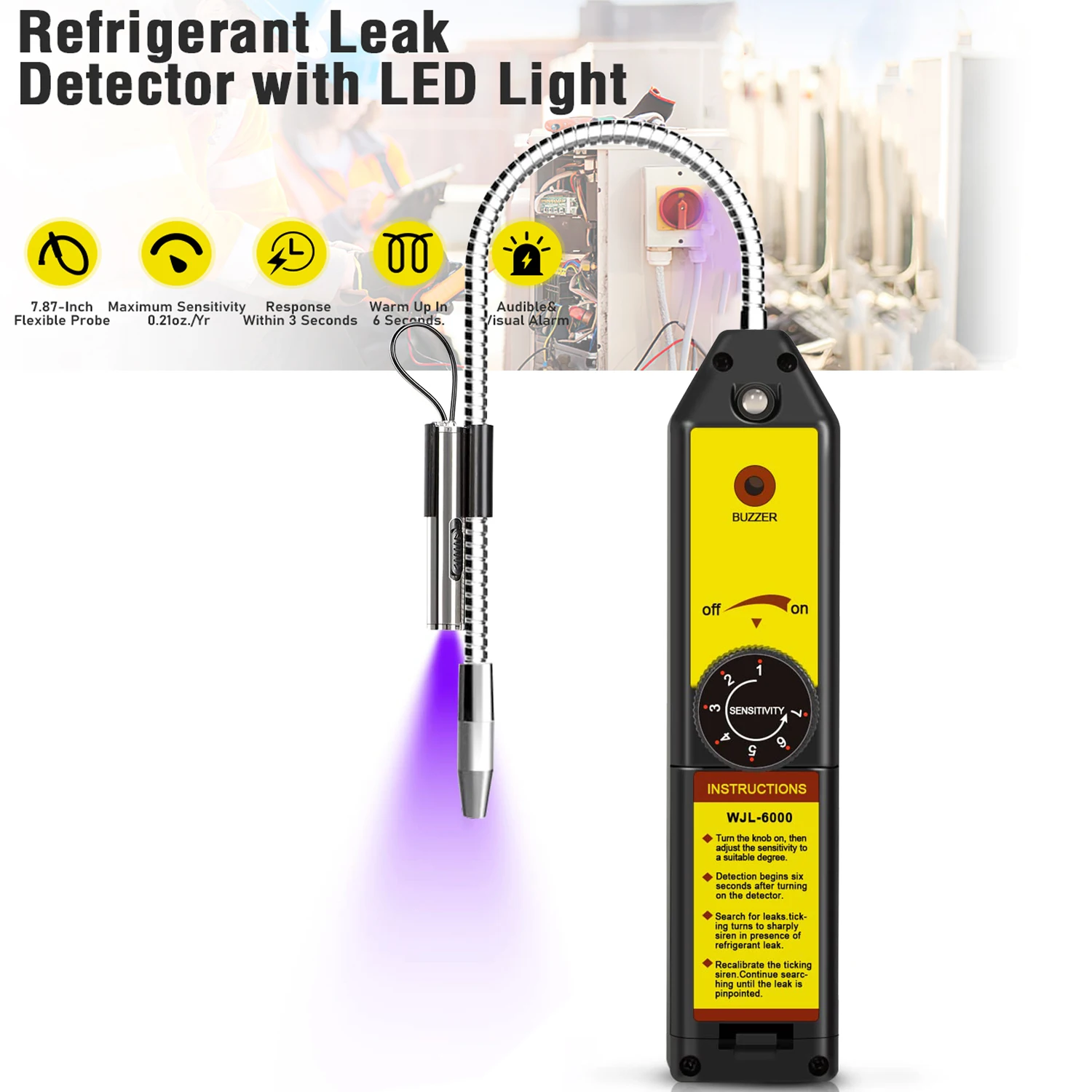 Freon Leak Detector Halogen Leak Detector R22 R410A R134A R1234YF HCFCs HFCs Refrigerant Gas HVAC Air Conditioner Detection Tool