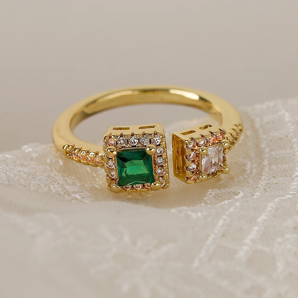 NEWBUY Gold Color Square AAA CZ Crystal Wedding Rings For Elegant Women Promise Gift