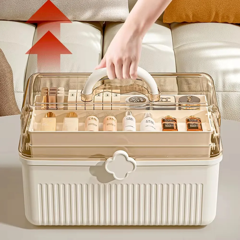 3 Tiers Makeup Storage Box Dust-proof Cosmetic Organizer Large Capacity Skincare Lipstick Eyeshadow Organizer Medicine Storage 4