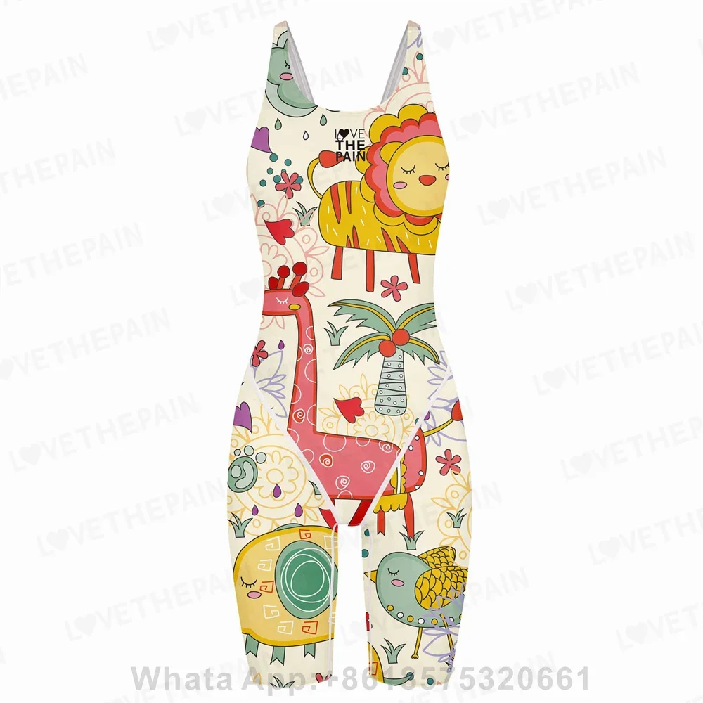 Girls Love The Pain Interesting Print Swimwear Competitive Swimming One Piece Swimsuit Knee Length Bathing Suit Beach Wear