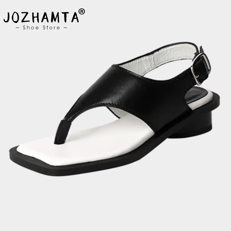 

Женские летние сандалии JOZHAMTA, на низком каблуке, повседневные шлепанцы, с квадратным носком, симпатичные Тапочки, Размеры 33-40, 2024