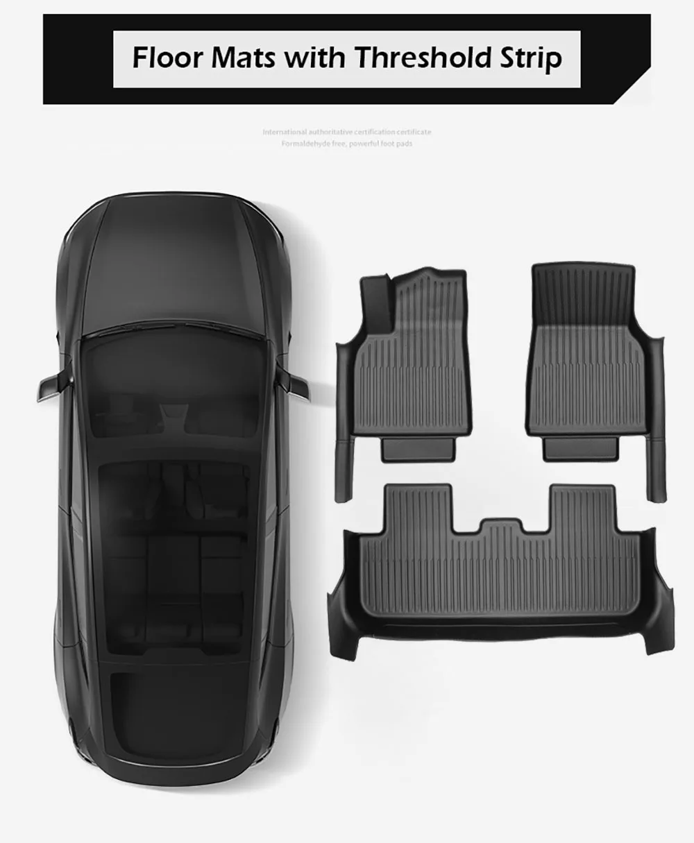Floor Mat with Door Sill Strip For 2025 Tesla Model Y Juniper Launch All Weather TPE Trunk Cargo Liner Boot Mat Backrest Pad