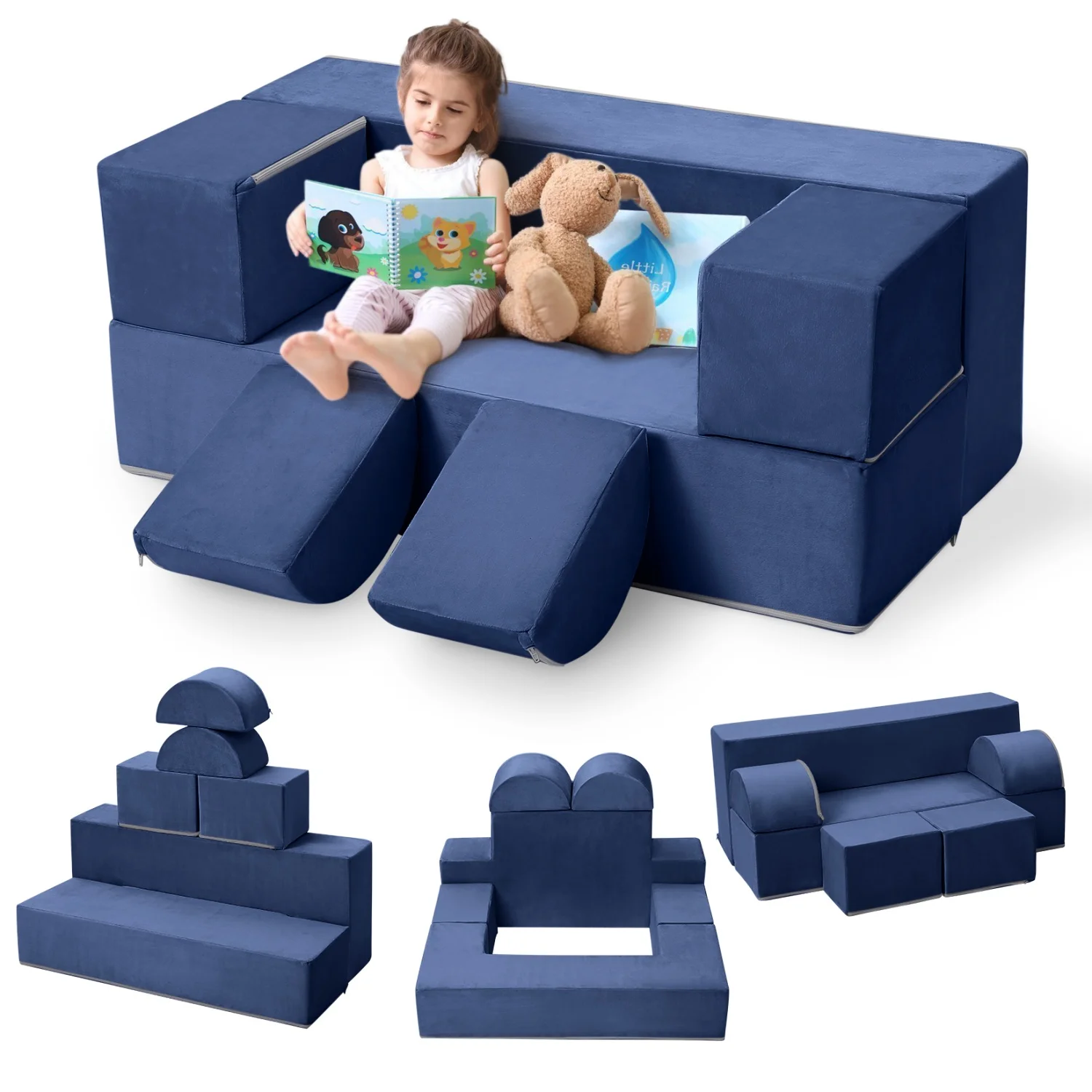 Modulares Kindersofa aus Schaumstoff mit abnehmbaren Kissen, wandelbares weiches Sofa zum Lesen und Spielen – Detail 17