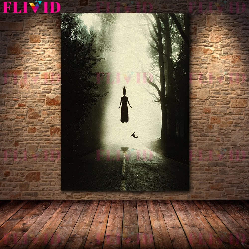 Surreal Vintage Wall Art Canvas: Mysterious Witches Photography Print Decor