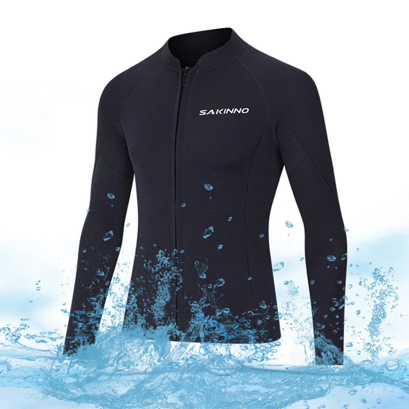 Men Long Sleeved 3MM Diving Tops Keep Warm Coldproof Wetsuit Sun Protection Zipper Diving Suits Swimming Surfing Oulylan