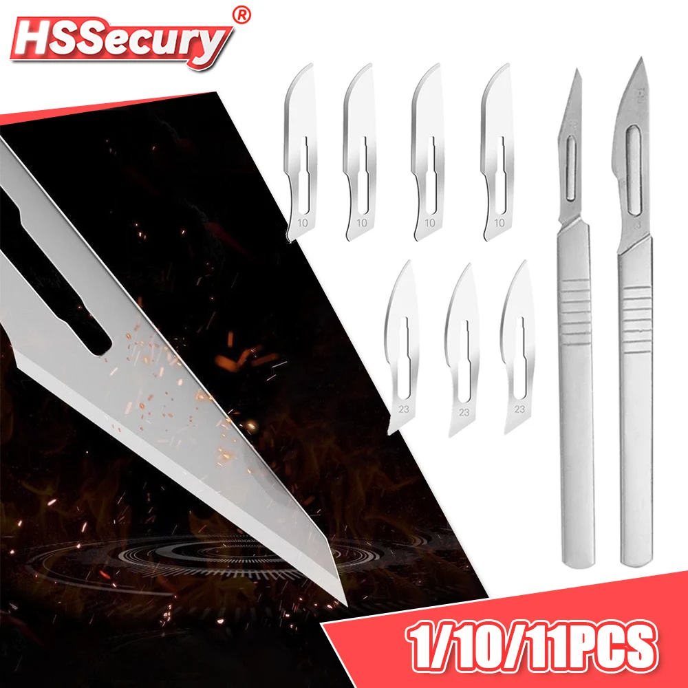 

1/10/11PCS Engraving Non-Slip Metal Scalpel Knife Blades Handle Kit Cutter Craft Knives Hand Tool for Mobile Phone Repair