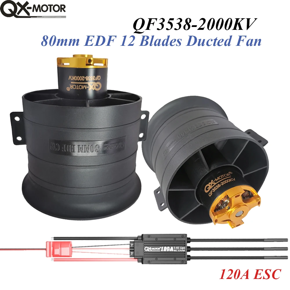 

QX-MOTOR 80mm EDF 12 Blades Ducted Fan QF3538 CWCCW With 6S 120A ESC for RC Remote Controlled Toys Model Parts