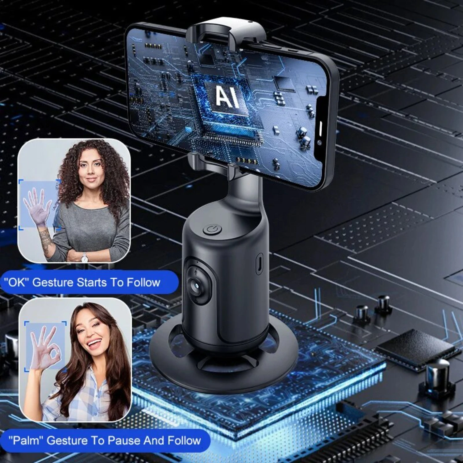 Intellig Ai Mini Selfie Stick Automatic Tracking Shooting Degree Rotation Intelligent Follow Live Phone Bracket Gimbals