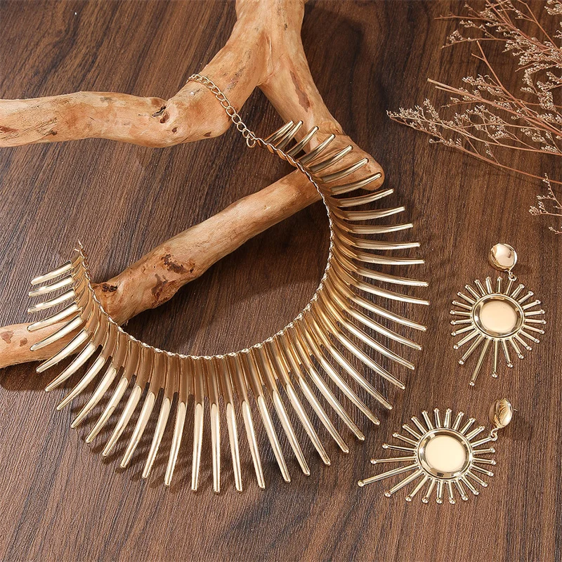Jewelry Sets Jewelry Set Fashion Jewelry Set Gold Color Metal Big Exaggerated Torque Choker Earrings Set African Punk Gifts