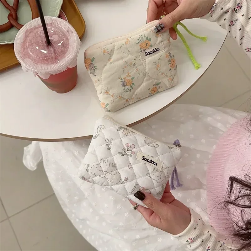 Fashion Small Fresh Cotton Coin Wallet Flower Pattern Zipper Coin Purses Lady Girls MakeUp Bag Key Money Storage Bag 5