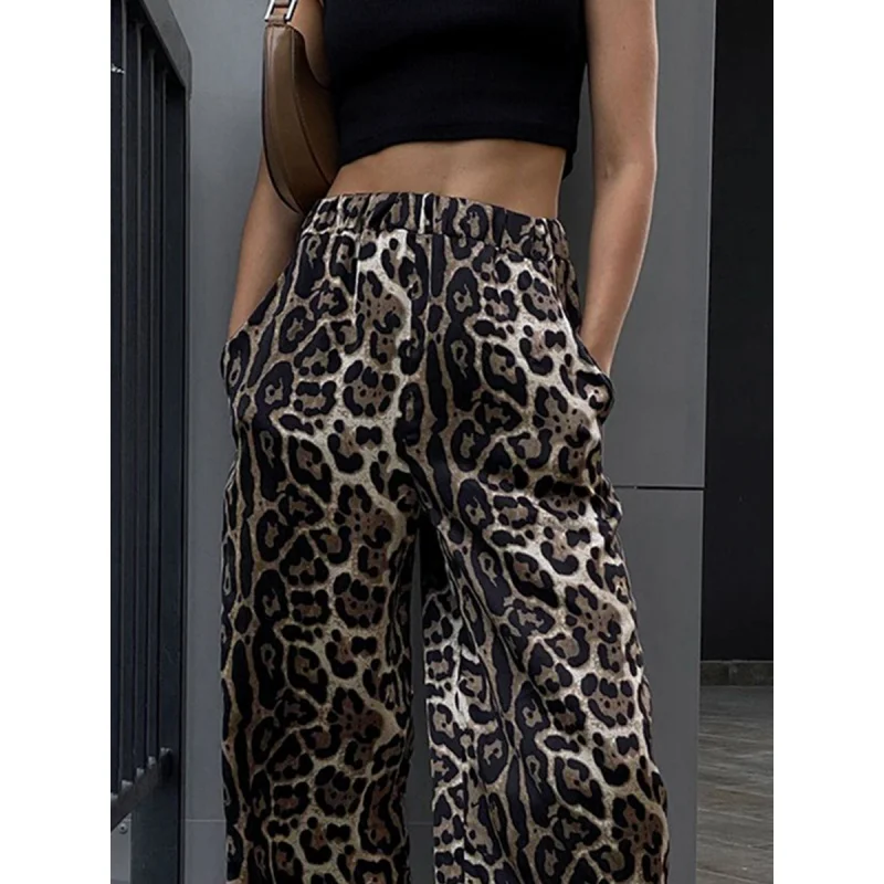Fashionable Fried Street Leopard Print High Waist Wide Leg Pants Women 2024 Spring Loose Mopping Casual Trousers Wholesale Fengs