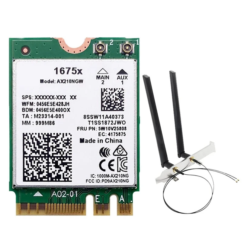 

8DB Antenna For 1675X Wifi Card+8DB Antenna Kit AX210NGW AX1675X Wi-Fi 6E 2.4G 5G 6G 5374Mbps BT 5.2 M.2 NGFF Wifi Adapter