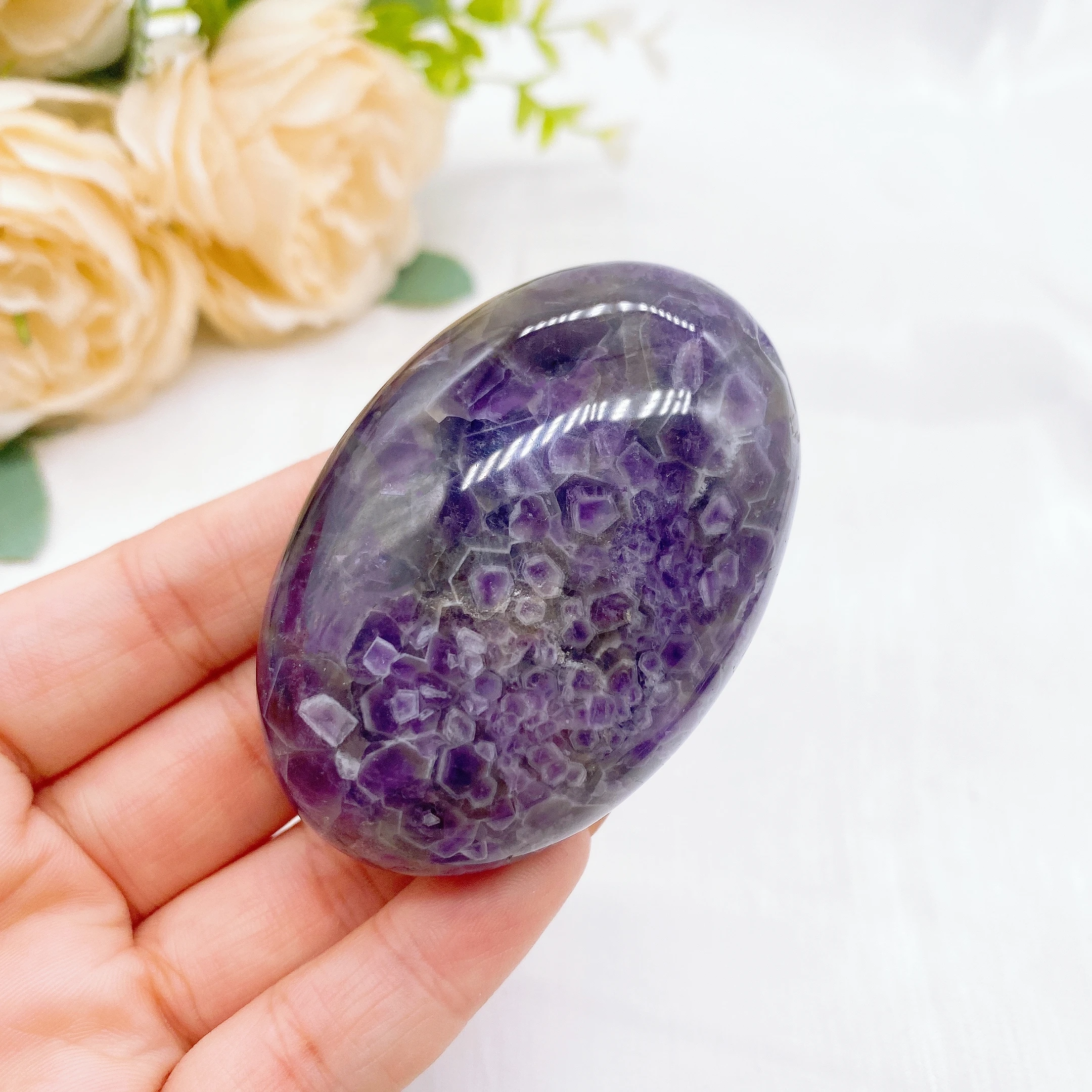 60mm Natural Amethyst Pocket Palm Crystal Quartz Stone Polished Energy Gems Reiki Healing Gift Mineral message tool Home Decor 2