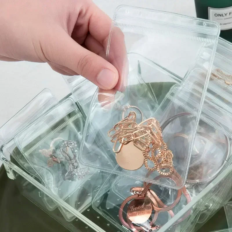 50/10Pcs Transparent PVC Jewelry Pouches Bags Clear Anti-Oxidation  Earring Pendant Necklace Bracelet Storage Holder Box