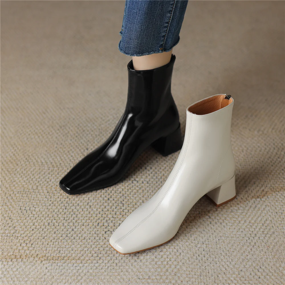 

Back zipper small square toe 5.5cm high heels size pure color concise dating cozy black white women boots MING18 MUYISEXI