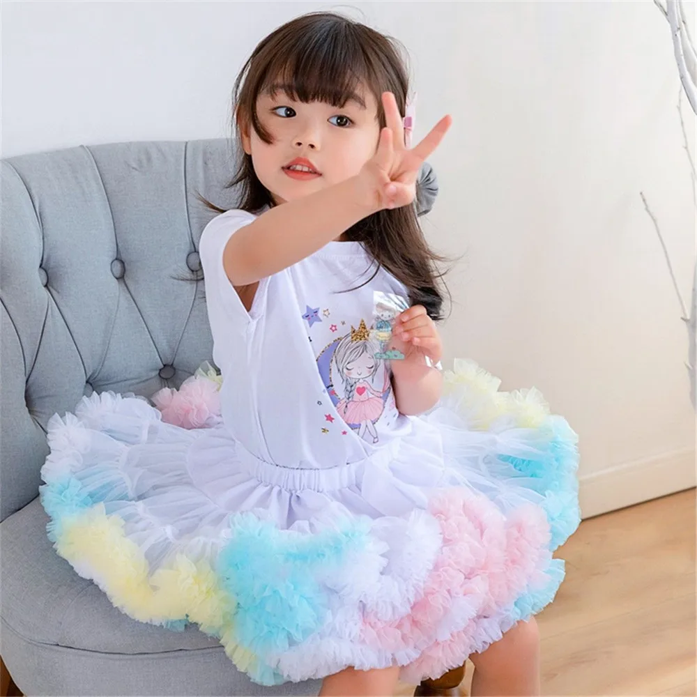 Kids Girls Lolita Cosplay Petticoats Puffy Tutu Skirt Layered Tulle Ballet Dance Pettiskirts Big Bowknot Underskirt