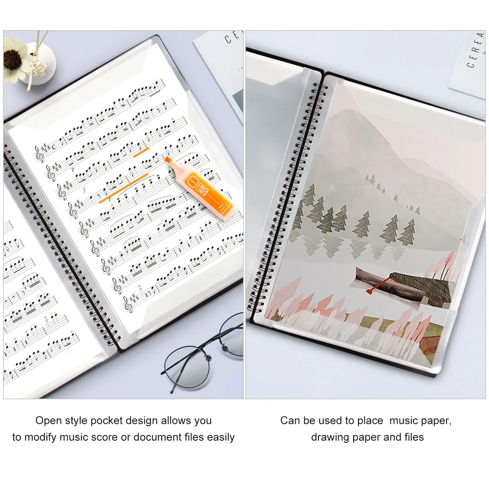 Deluxe Music Score Holder with 40 Pockets - A4 Size Document Organizer Folder
