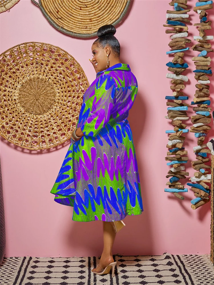 Wmstar Dresses for Women 2022 Fall Elegant Printed Sweet Maxi Shirt Dress Fashion Streetwear Big Hem Wholesale Dropshipping