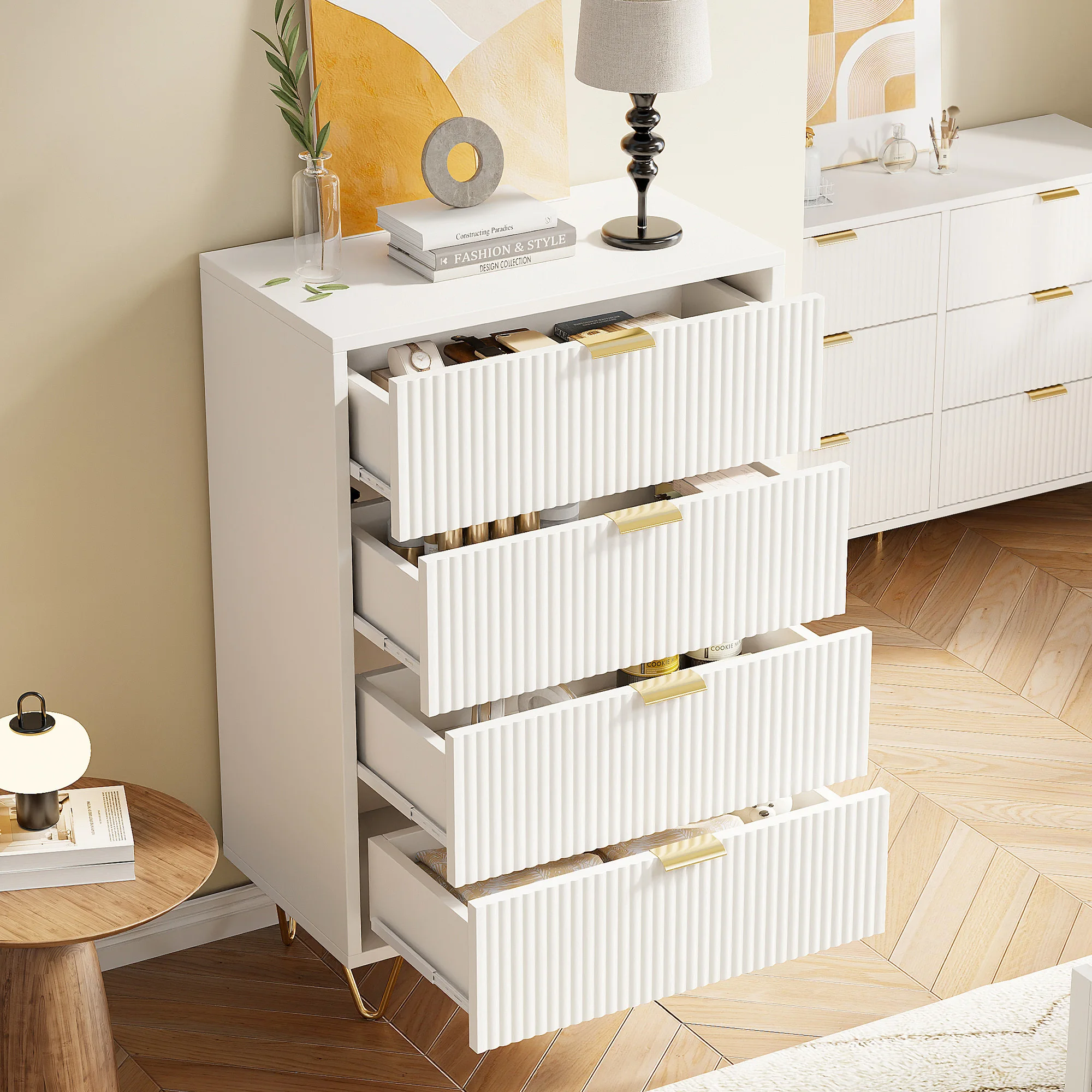 Rosahqnda Kommode, Schrank, Holzkommode mit 5 Schubladen, Aufbewahrungsschrank, Kleine Kommode für das Wohnzimmer – Detail 4