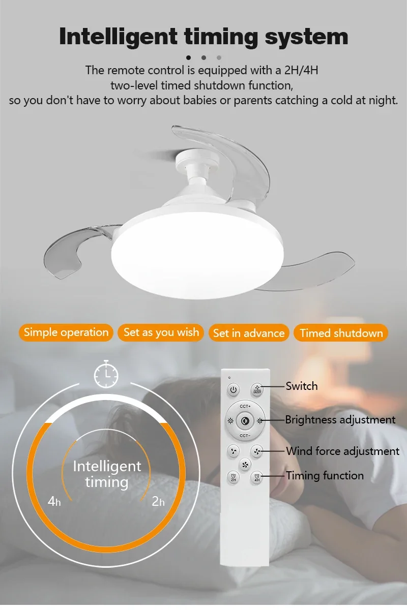 Invisible Ceiling Fan With Led Light Dimmable And Timer Function_voghion.com