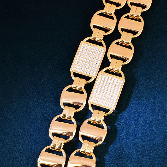 CUC 14mm Square Clustered Cuban Chain Necklace For Men Women HipHop Link Gold Color Iced Out Zirconia Fashion Rock Jewelry Gift 6