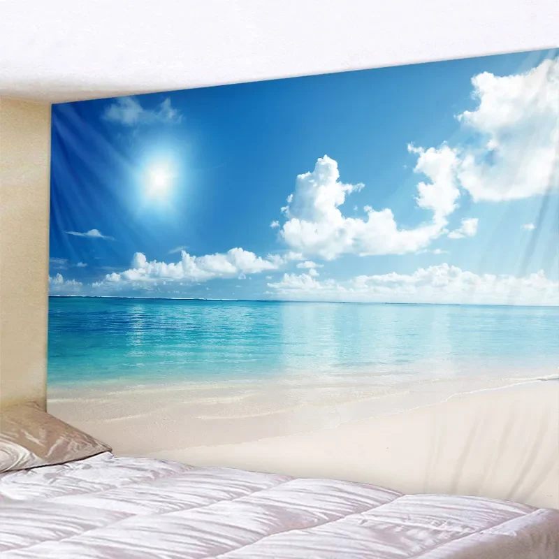 Blue sky and white clouds tapestry wall hanging hippie room background cloth boho home decor beach mat yoga mat sofa bed sheet