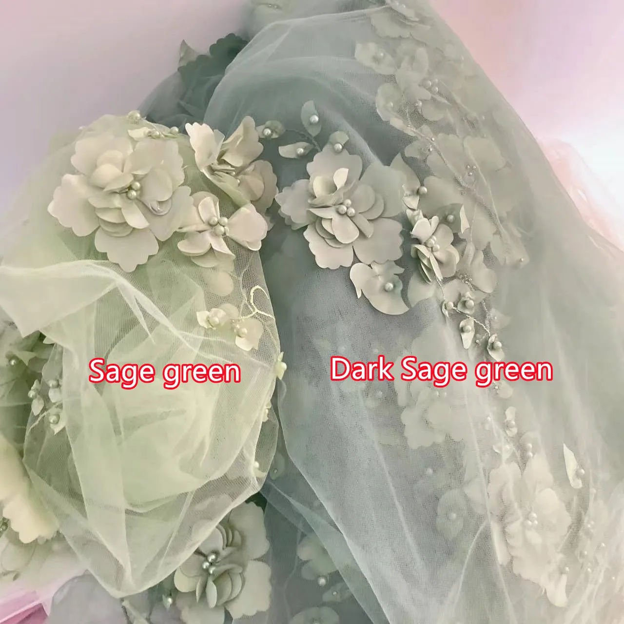 세이지 14 컬러 비즈 3D 꽃 스테이플 레이스 패브릭 웨딩 드레스 DIY 아동 의류 봉제 패브릭