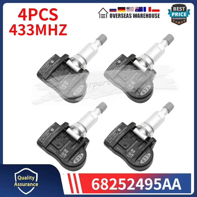 

68252495AA TPMS Tire Pressure Monitor System Sensor 4Pcs For 2016 2017 2018 2019 2020 Jeep Grand Cherokee IV 68252495AC 433MHZ