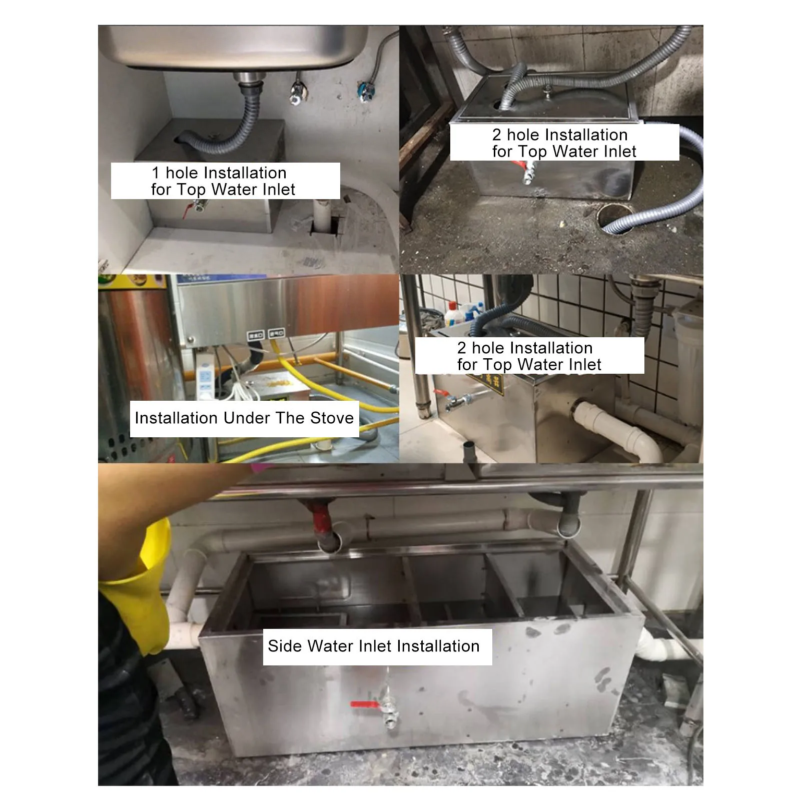 Grease Trap 3 Stage Filtration Grease Trap Stainless Steel Interceptor for Kitchen Restaurant 50x25cm Dual Holes
