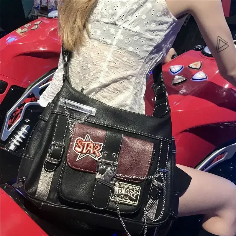 

Y2K Punk Aesthetic Bag Chains Crossbody Messenger Fashion Bolso Subculture Mujer Vintage 2023 New Women HAEX Femme Shoulder Bags