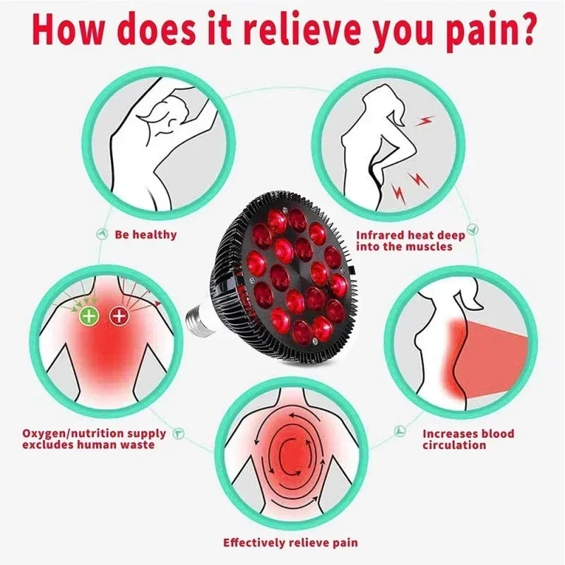 18pcs Red Lights Lamp Therapy Holder 360&deg; Adjustable Clamp 660&850nm Infrared Combo Bulb for Relief and Recovery Skin Care Pain