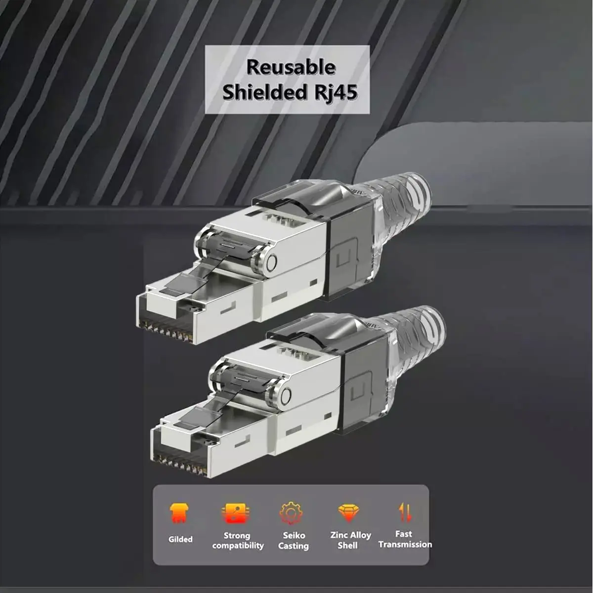 Zoerax Liga de Zinco Blindado Ethernet Terminação Plugs Rj45 Cat8 Cat7 Conectores Cat6a sem Ferramentas Cabos 23awg Sftp Pacote de 10 - Imagem 6