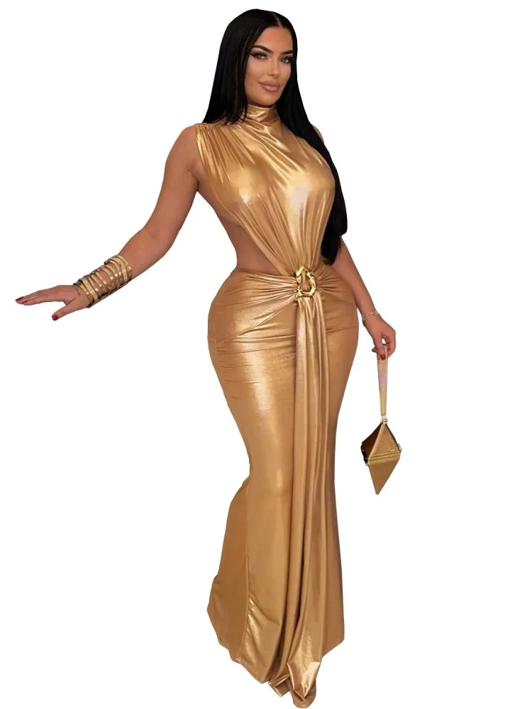 Wmstar Dress Women Wholesale European American Fashion Woman Wear Sexy Elegant High Neck Bag Arm Slit Dresses Summer 2025