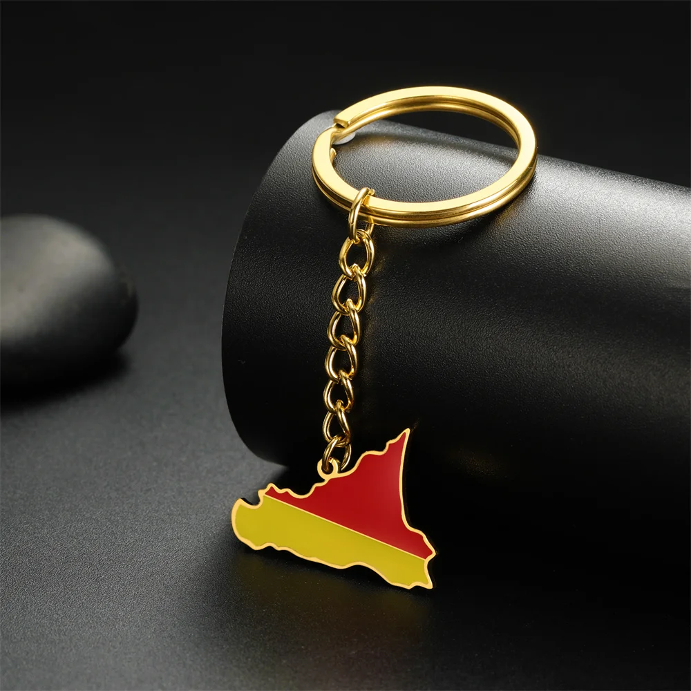 Eueavan Italien Karte Anhänger Schlüsselanhänger Frauen Männer Edelstahl Sizilien Flagge Ethnische Auto Taschen Schlüssel Kette Ring Neue Trend Schmuck Geschenke – Detail 9