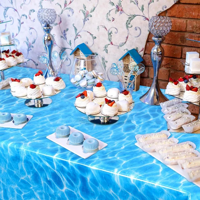 1pc Tovaglia per feste a tema oceano Tovaglia in plastica subacquea Compleanno per bambini Forniture per feste a tema animali blu oceano 4
